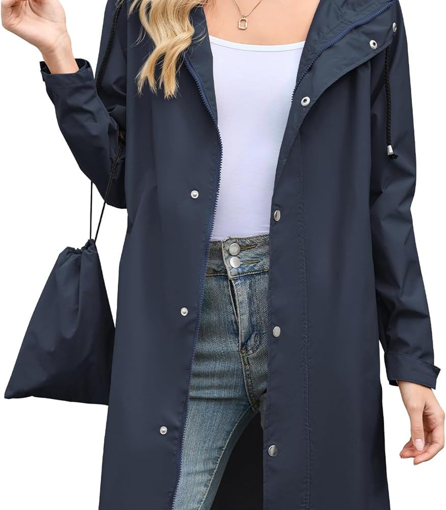 Packable Waterproof Rain Jacket Women with Hood Raincoat Windbreaker Long Hooded Trench Coats S-2XL Available