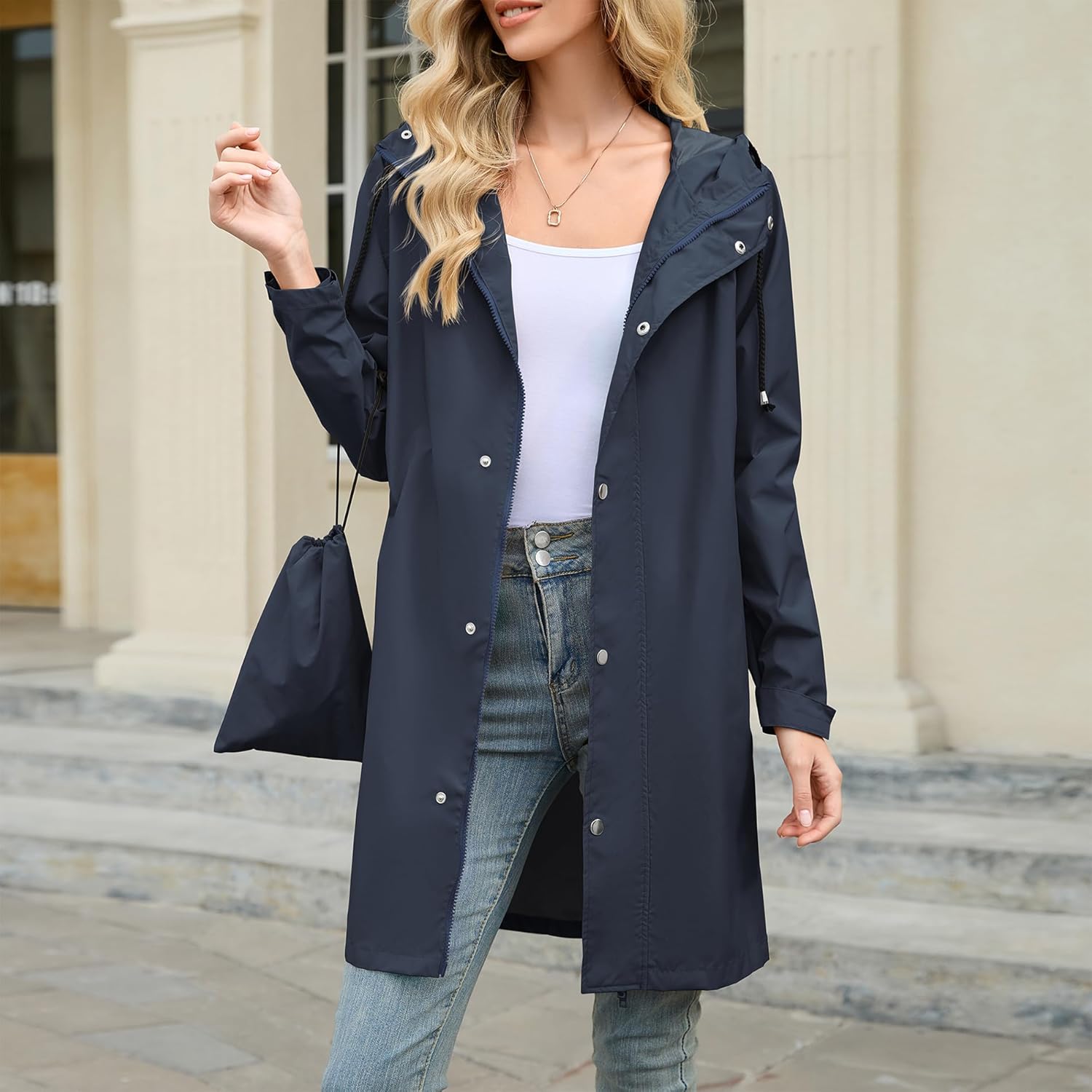 Packable Waterproof Rain Jacket Women with Hood Raincoat Windbreaker Long Hooded Trench Coats S-2XL Available - Image 2