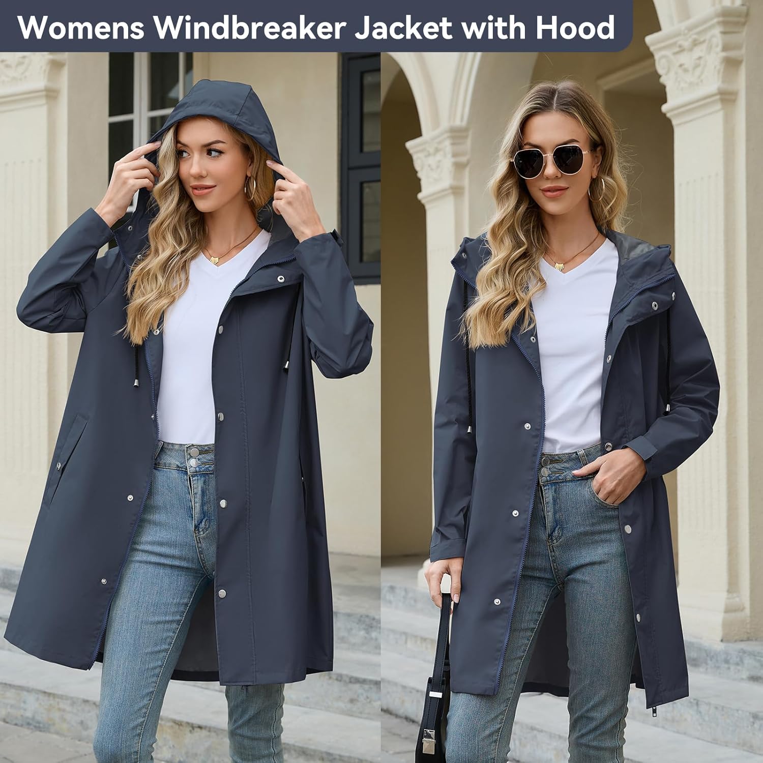 Packable Waterproof Rain Jacket Women with Hood Raincoat Windbreaker Long Hooded Trench Coats S-2XL Available - Image 3