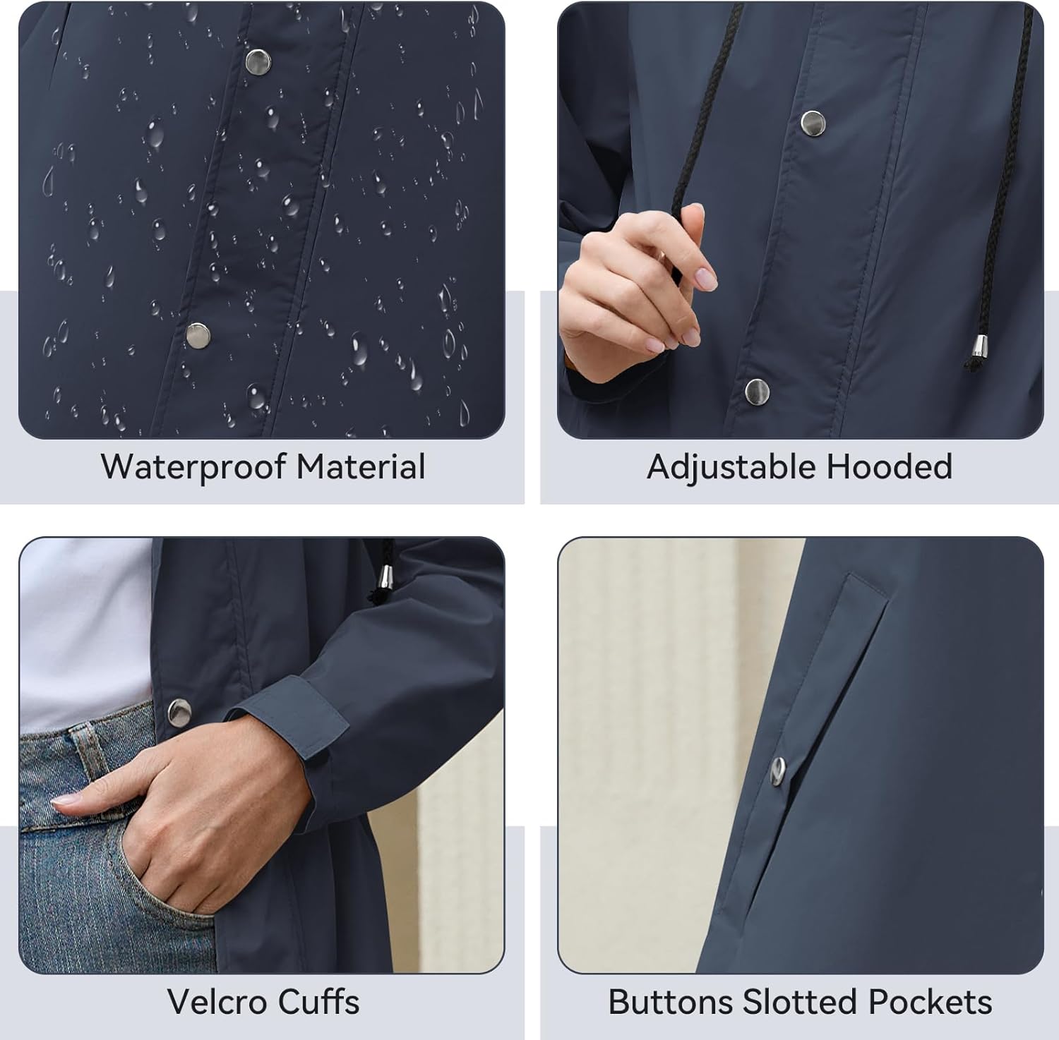 Packable Waterproof Rain Jacket Women with Hood Raincoat Windbreaker Long Hooded Trench Coats S-2XL Available - Image 5