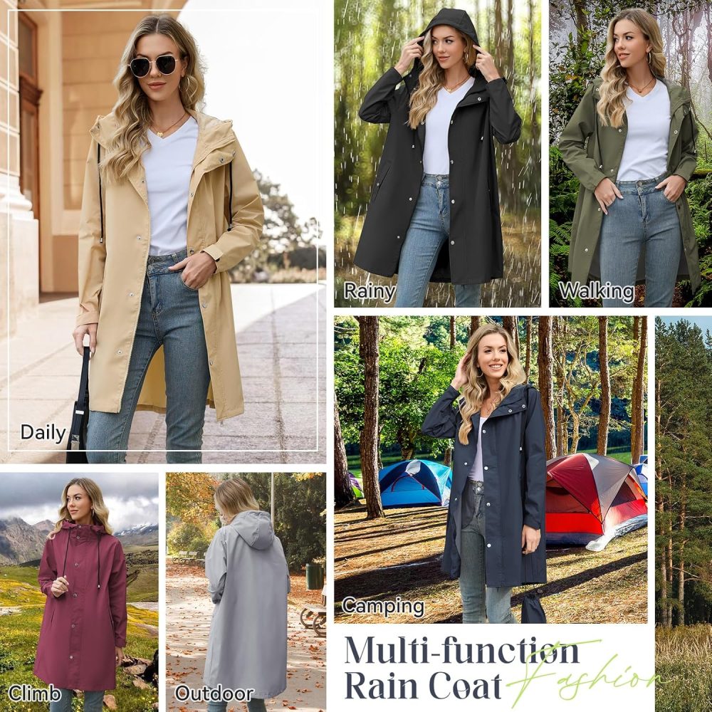 Packable Waterproof Rain Jacket Women with Hood Raincoat Windbreaker Long Hooded Trench Coats S-2XL Available - Image 6